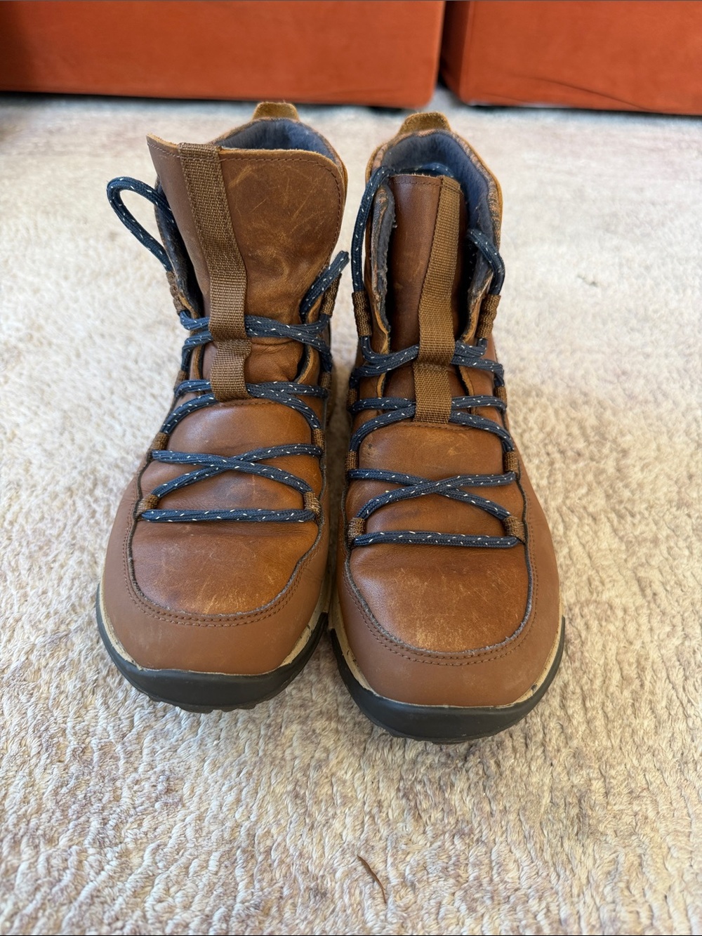 Chaco Brown Leather Ankle Boots with Navy Laces